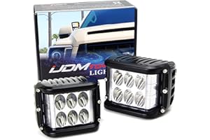 iJDMTOY White LED Pod Lamps w/Amber Side Strobe Lights Compatible with Jeep Truck SUV Off-Road ATV 4x4 etc. Powered by (6) 6000K White XB-D LED Diodes & (6) 2500K Yellow LED Strobe Flashers