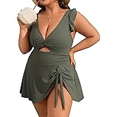 Charmo Ruffle Ribbed Plus Size Swimdress for Women One Piece Swimsuit High Waisted Tummy Control Bathing Suit 2026