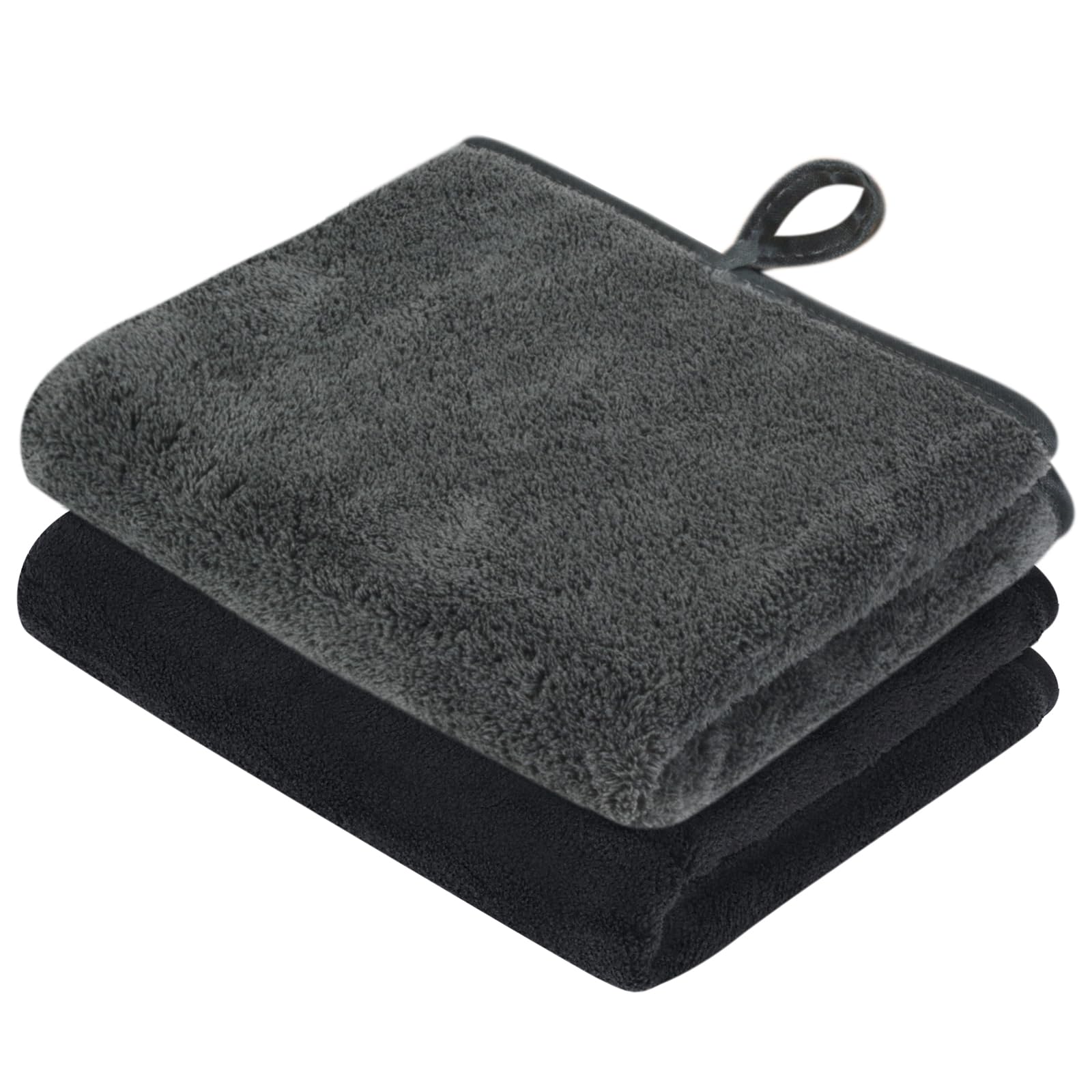 VIVOTE 2Pack Microfibre Hand Towels Set, Super Soft & Quick Drying Hand Towels for Kitchen, Lightweight Hand Towel with Hanging Loop, Multipurpose Towels for Bathroom,Travel,30x50cm Black&Grey
