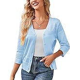 GRACE KARIN Women's 2025 Cropped Cardigan 3/4 Sleeve Lightweight Crochet Shrug Hollowed-Out Knit Sweater Tops