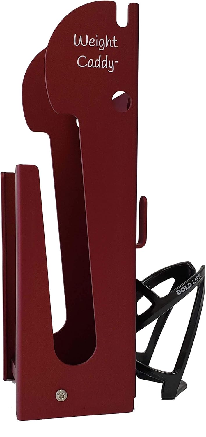 Dumbbell Weight Carrier by Bold Life, Hand Weight Caddy for Carrying Two Dumbbells, Phone, Keys, Towel, and Water Bottle Used by Those in the Outdoor Fitness Bootcamp Community (Dark Red)