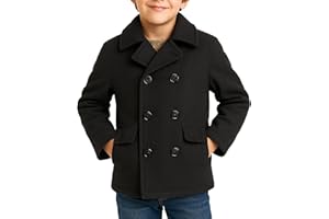 URBAN REPUBLIC Boys Peacoats - Double Breasted Wool Blend Dress Coat with Faux Fur Lining & Flap Pockets (4-20)
