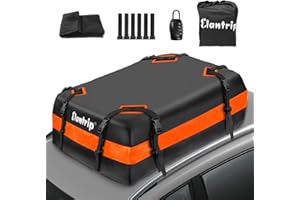 Elantrip Car Roof Bag top Cargo Carrier Bag 15 Cubic Feet Soft Car Rooftop Cargo Bag - Waterproof Zip, Luggage Lock, Anti-Slip Mat, Storage Bag, Door Hooks - Fits All Vehicles with or Without Racks
