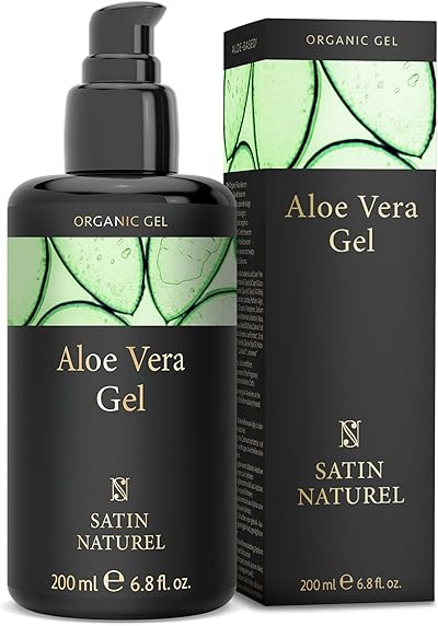 Satin Naturel Bio Aloe Vera Gel 200 ml – 100% Vegan & Naturkosmetik – Hochkonzentriertes Aloe Vera Gel – Mit Hyaluron & Panthenol – After Sun & Feuchtigkeitspflege Für Gesicht, Körper & Haare
