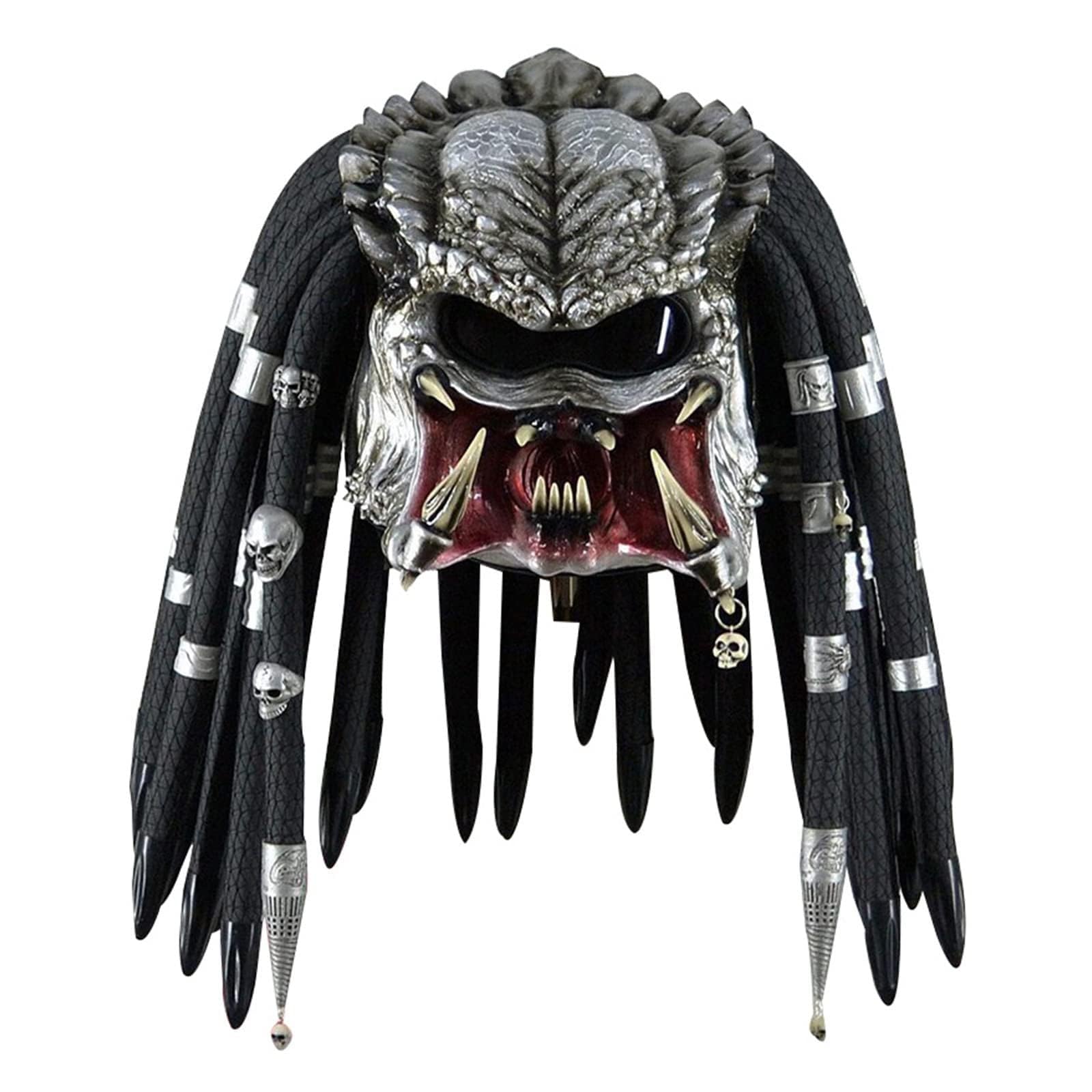 Infinity Gauntlet Predator Mask Jungle Hunter Alien Cyberpunk with Dreads Hair Full Head Latex Helmet Halloween Cosplay Costume Mask Props Accessories for Adults