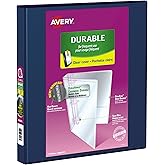 Avery Durable View 3 Ring Binder, 1 Inch, Slant D Rings, Navy, 2 Pockets, 220 Sheet Capacity, PVC Free (34004)