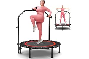 ANCHEER 40"/48" Foldable Rebounder Trampoline for Adults/Kids with Resistance Bands and Bungees, Indoor & Outdoor Mini Trampoline with Bar and Safety Padding - Max Load 450lbs/550lbs