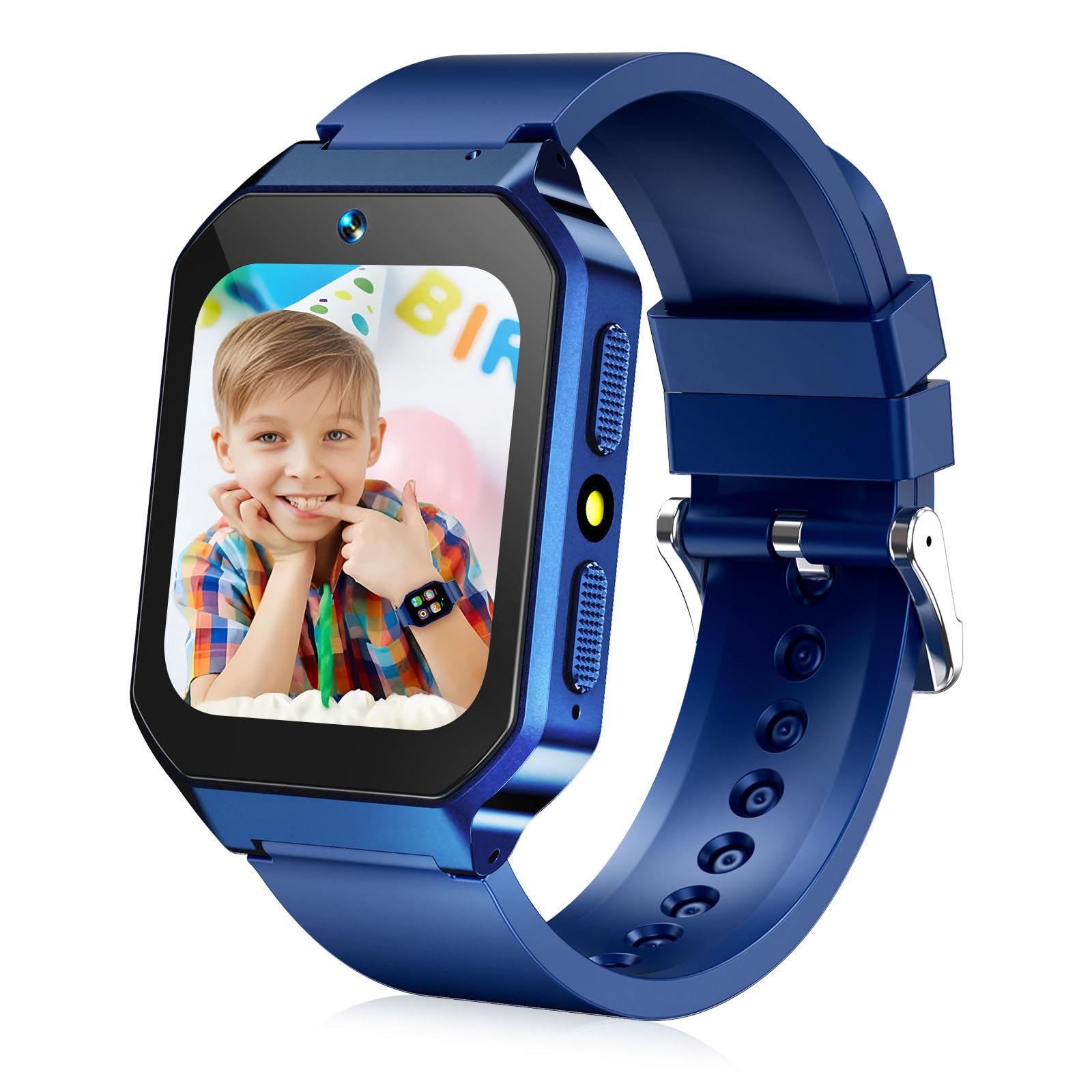 DERUI Smart Watch for Kids 3-12 Years Boys Girls, 26 Puzzle Games, Smartwatch with Camera, Pedometer, Stopwatch, Video Voice Music Player Calendar Alarm Clock Learn Card for Children Gifts (Blue)