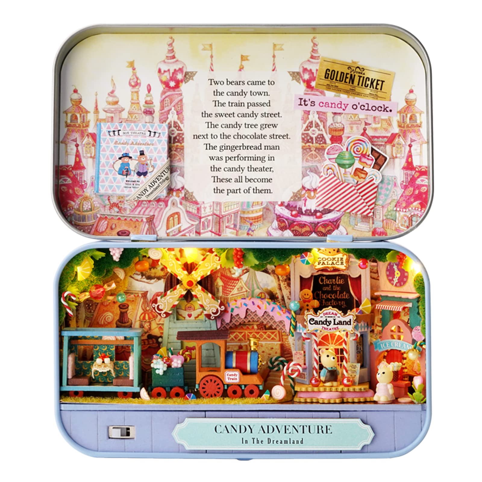 CUTEROOM Box Theatre Miniature Kit, Diy Miniature House Kit with Furniture Mini Dolls House Kit for Teens Adult Birthday Gift (Candy Adventure)