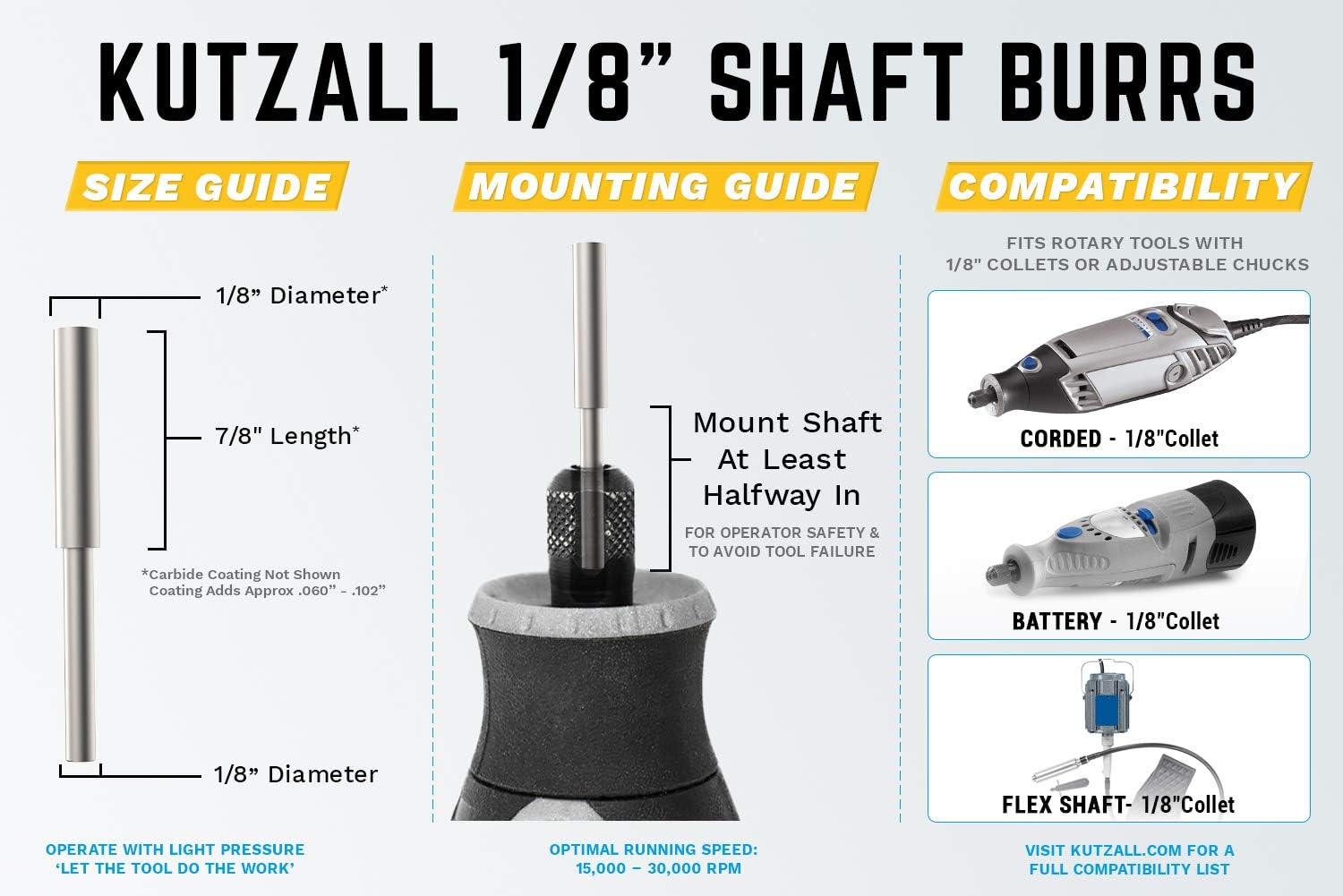 Kutzall Extreme Cylinder Burr, 1⁄8" Shaft, Very Coarse - Image 4
