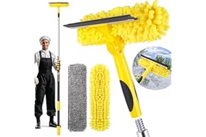 Opow 284'' Window Squeegee with Telescoping Extension Pole, 2 in 1 Shower Cleaning with Telescopic Pole, Extension Washing Tool with Rotating Head for Indoor/Outdoor High Window Glass