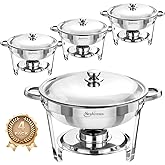 NEWKITCHEN Chafing Dishes for Buffet 4 Pack, 5 QT Round Chafing Dishes for Buffet [Elegant Silver Colors] Stainless Steel Chafing Dish Buffet Set for Any Party