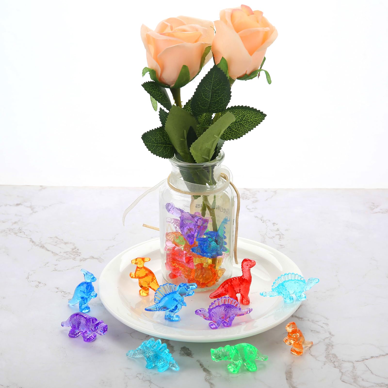 TOUCH TOP Mini Animals Figures to Hide, 60 pcs Mini Dinosaur Figures Sensory Bin Treasure Prize Box Toys for Kids Classroom Mini Resin Dinosaurs Party Favors Vase Filler