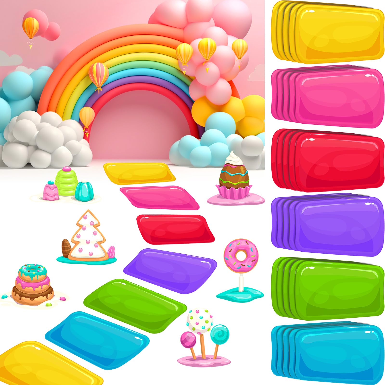 Photo 1 of Colorful PVC Floor Stickers Candy Themed Floor Decals Candy Themed Party Decoration for Theme Birthday Party Supplies Halloween Trunk or Treat Car Decorations(30 Pcs,16.1 x 10.2 Inch)
