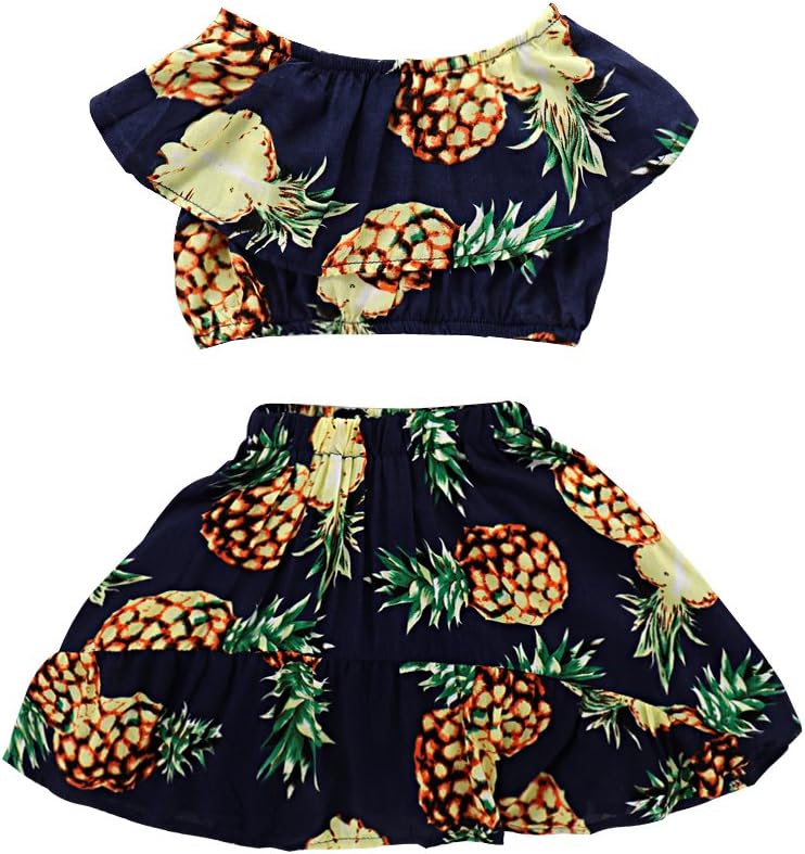 Toddler Baby Girls Summer Outfits Ruffle Tops+Floral Skirt Set for Girls 2PCS Clothing Set