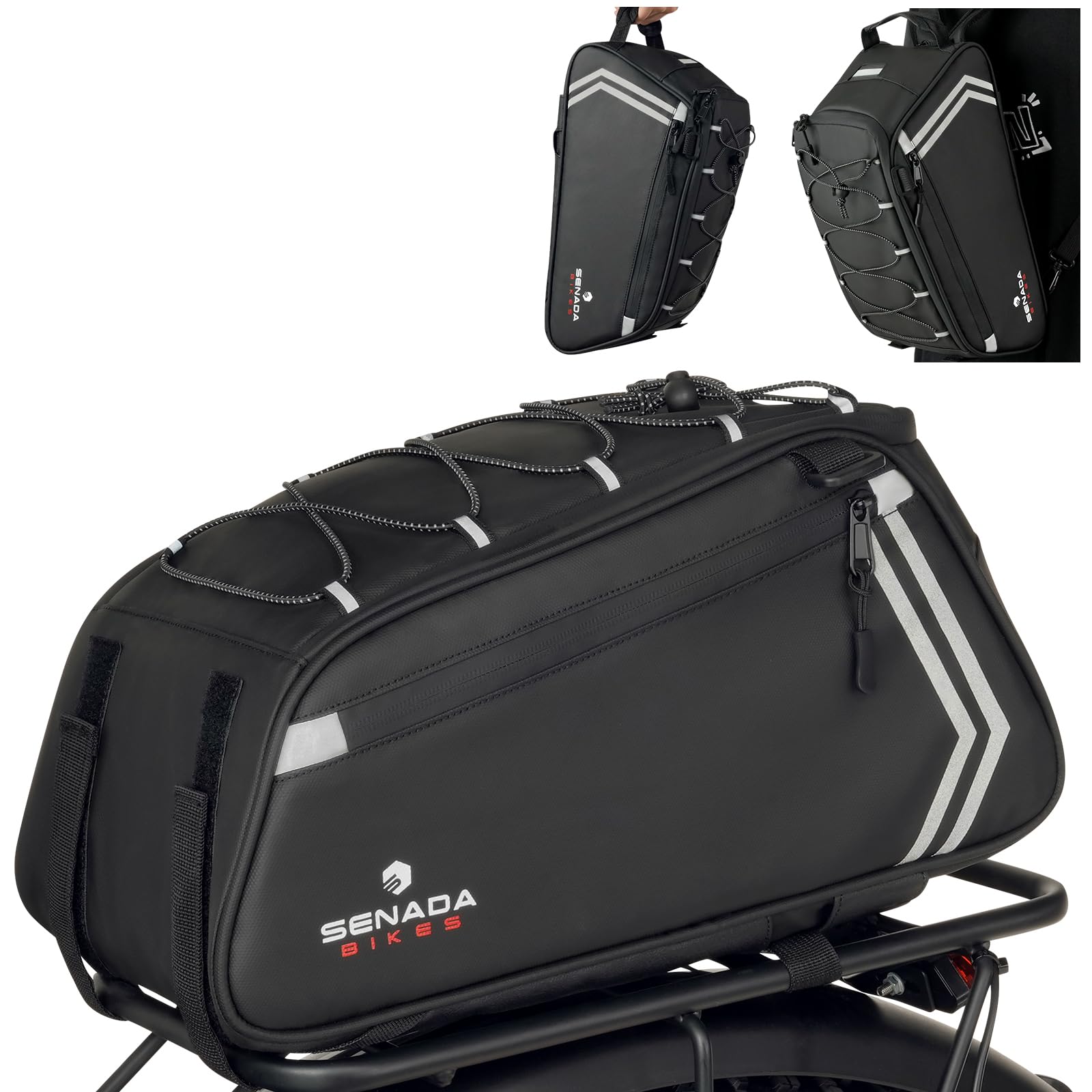 SENADA Bike Bag Rear Rack Bag, 13L PVC Water Resistant Bicycle Bag Bike ...