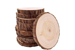 WILLIAM CRAFT Unfinished Natural with Tree Bark Wood Slices 10 Pcs 4.2-4.7 inch Disc Coasters Wood Coaster Pieces Craft Wood kit Circles Crafts Christmas Ornaments DIY Crafts with Bark for Crafts Rustic Wedding