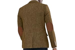 VENNYNG Autumn Men's Tweed Blazer Retro Herringbone Suit Jacket with Elbow Pads Single Breasted Sport Coat