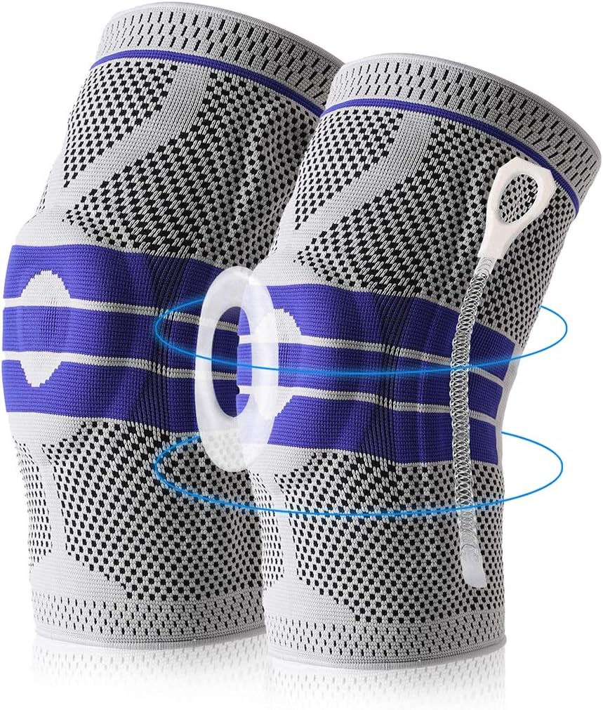Knee Brace Compression Sleeve, Elastic Knee Wraps Patella Stabilizer with Silicone Gel Spring Support, Hinged Kneepads Protector for Meniscus Tear Arthritis Running Men Women 2 Pack(Large)