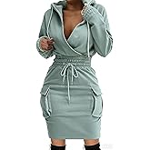 BIRW Hoodie Dress for Women 2026 Slim Casual Long Sleeve High Waist Drawstring Pullover Bodycon Sweatshirt Dresses