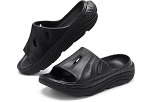 perunvie Womens Recovery Sandals Mens Comfortable Athletic Slides Thick Cushion Lightweight Plantar Fasciitis Sport Sliders of Indoor Outdoor,Arch Support Orthotic Open Toe