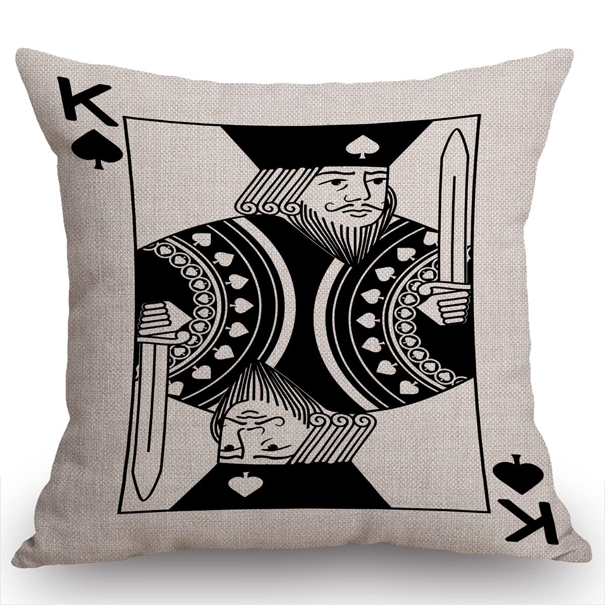 Smooffly Poker Card Cushion Cover,King of Spade Spades Playing Casino Vegas Decorative Pillow Cases Cotton Linen Square Throw Pillow Cover for Home Sofa Couch 18x18 inch