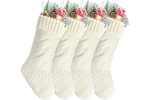 Kunyida Pack 4,14" Unique Ivory White Knit Christmas Stockings