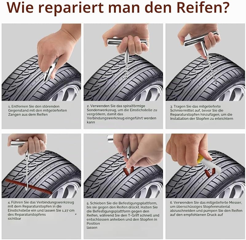 Reifenreparaturset, 53-teiliges Reifenreparaturset, Auto Tragbares Reifenreparaturset für Auto, LKW, Motorrad, Wohnmobil, Traktor, SUV