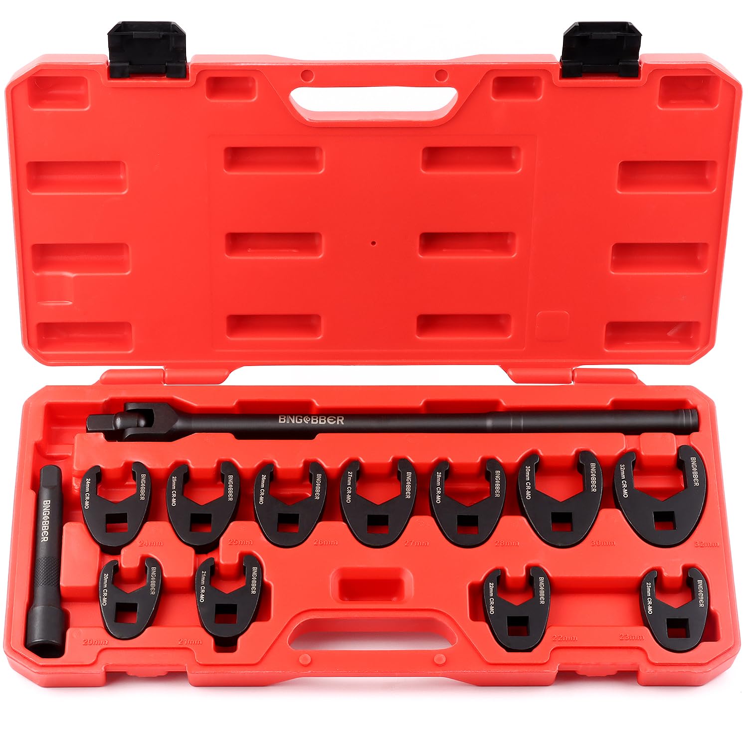 BINGCOBBER 13 Pieces 1/2”Crowfoot Wrench Set,20-32MM Metric Chromium Molybdenum Steel Open End Drive Crows feet Spanners Wrench Set