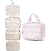 Narwey Hanging Toiletry Bag for Women Travel Makeup Bag Organizer Toiletries Bag for Travel Size Essentials Accessories Cosmetics (Pink Flower Buds (Medium))
