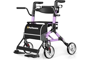 ProTraverse Rollator Walkers for Seniors with Seat, Walker Wheelchair Combo, Lightweight Foldable Walkers for Adults, Rolling Walker All Terrain, 2 in 1 Walker Wheelchair with Cup Holder& Bag,Purple