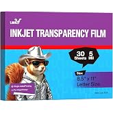 Uinkit Inkjet Transparency Film 8.5 x 11, 30 Sheets, OHP Film for Printers | Quick-dry clear film for dye ink printers, screen printing, overhead projectors, crafts, and DIY. Not for laser printers.