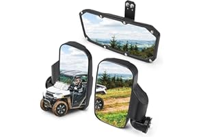 KEMIMOTO UTV Side Mirrors And Center Mirror Set Compatible With Polaris Ranger 500 900 1000 XP Defender w/Pro-Fit Profiled Tube UTV Rearview Mirrors Rear View Mirror Accessories