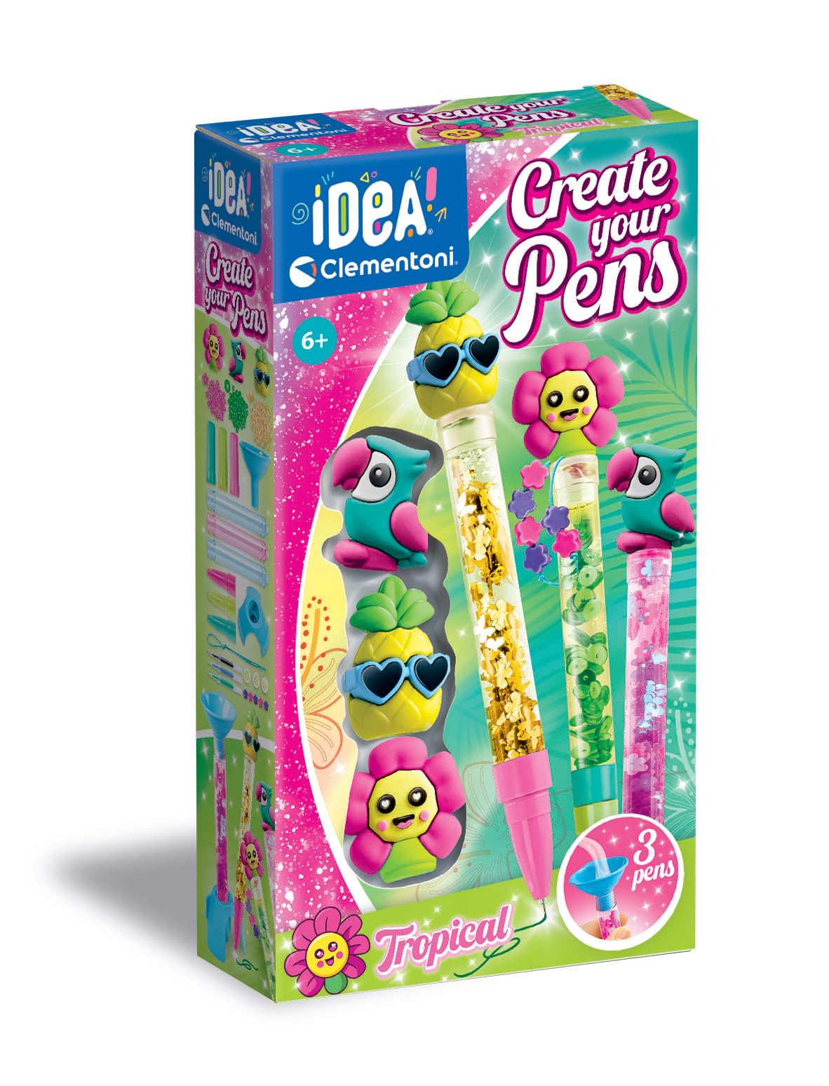 Clementoni Set-Idea-Small Kit Lab Tropical-Creative Toys, Laboratory, Coloured, Personalised Pens Girls, Art and Crafts for Kids 6 Years, 18790, Multicolour