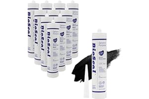 ZERED Black BioSeal 100% Silicone Sealant Caulk General Purpose, Waterproof and No Odor 10.1 Ounce Cartridge -Black (10)