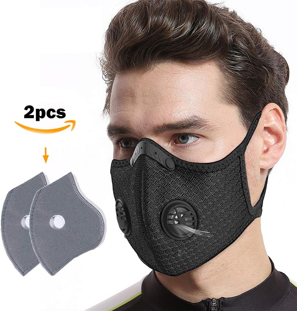 GUOO Dust Masks Veil Reusable Carbon Activated Filters Black Cloth Face mask Carbon Filter face mask for Women Men Black