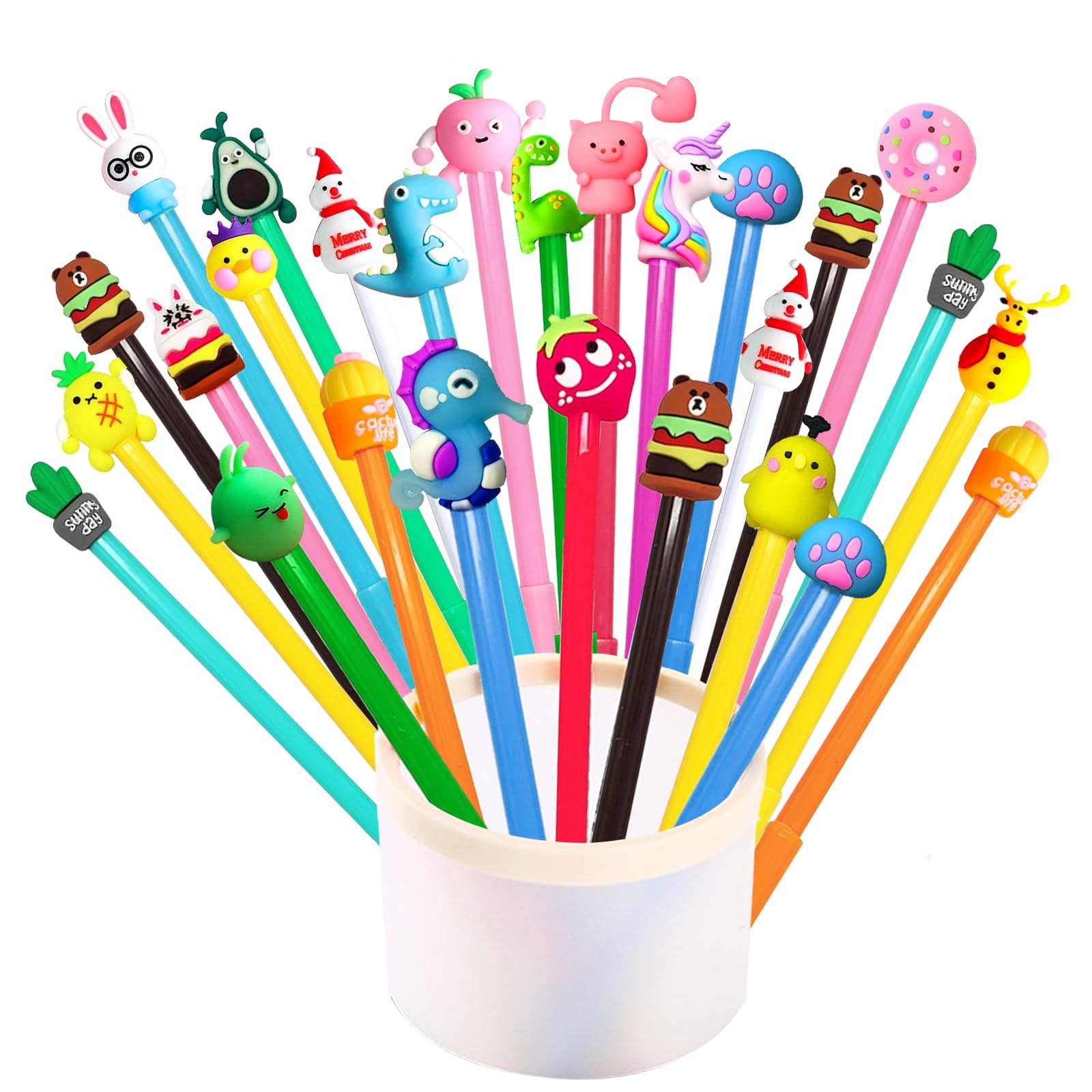Jatidne Funky Pens for Party Bags with Animal Toppers Pens Party Bag Fillers Class Gifts Stocking Fillers Pack of 24
