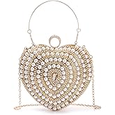 SUKUTU Cute Heart Shape Clutch Bag Women Elegant Pearl Rhinstone Evening Purse Wedding Party Bridal Prom Handbag