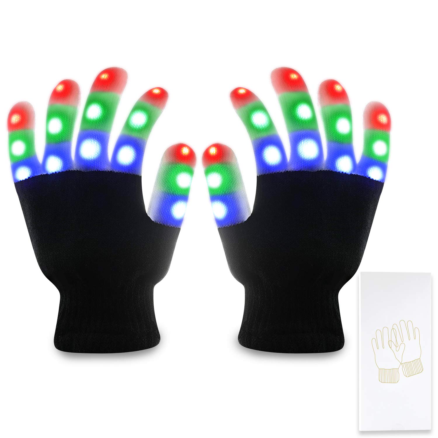 LED Gloves Light Up Toys with 3 Colors 6 Modes Flashing LED Gloves for