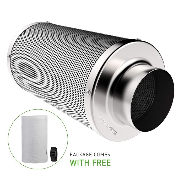 VIVOSUN 4 Inch Air Carbon Filter Odor Control with Australia Virgin Charcoal for Inline Fan, Grow Tent Odor Scrubber, Pre-Filter Included, Reversible Flange 4" x 14"