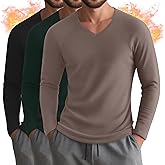 Riyiper 3 Pack Men's Thermal Shirts Long Sleeve Thick T-Shirt V Neck Fleece Undershirts Basic Comfortable Winter Layer Tops
