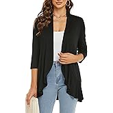YnimioAOX Women's Cardigan Lightweight Open Front 3/4 Sleeves Draped Ruffles Knit Cardigan Sweaters