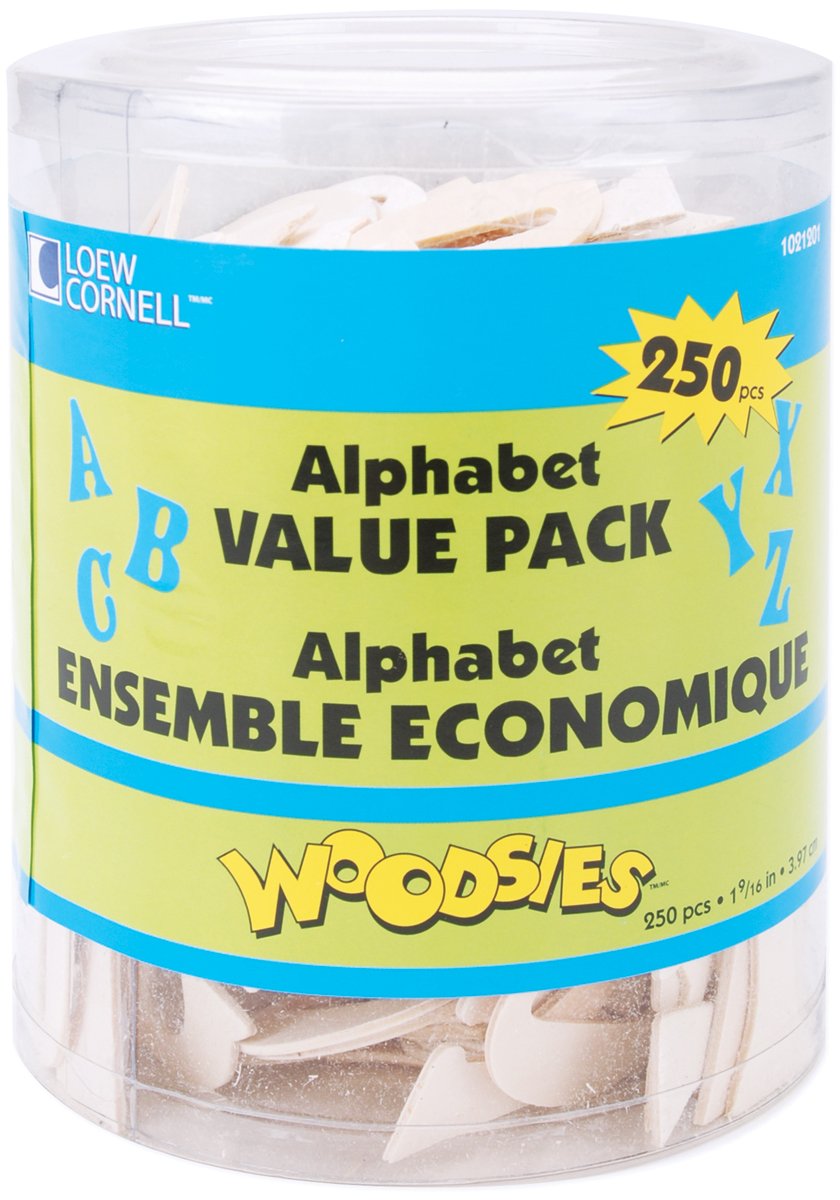 Loew-Cornell Woodsies Alphabet 250/Pkg-Natural 1.5625-inch, Other, Multicoloured, 12.79 x 12.79 x 15.58 cm