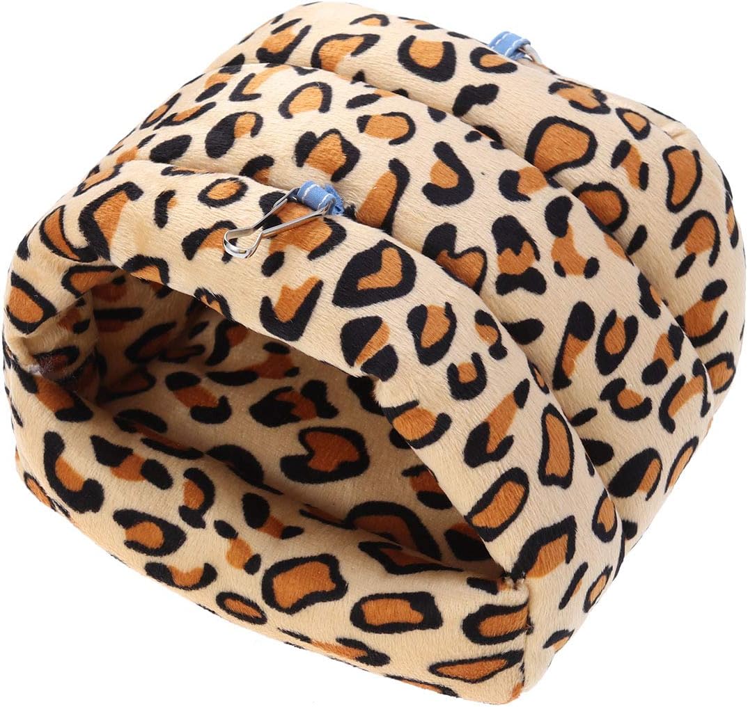 POPETPOP Hamster House Bed Guinea Pig Winter Warm Sleeping Nest Hideout for Hedgehog Chinchilla Small Animal Hanging House Cage (Leopard Print)