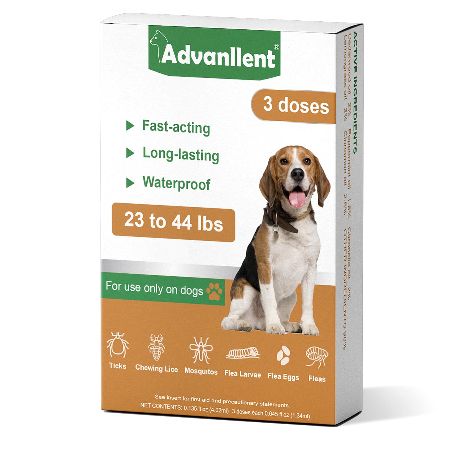 Natural Spot on Flea and Tick Treatment for Dogs, Flea and Tick Prevention for Dogs, Dog Flea Treatment, Fast Acting & Waterproof, 3 Pipettes (11-20kg Medium Dogs)