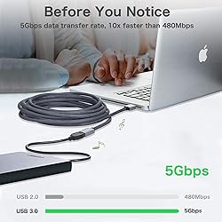 Nanxudyj USB 3.0 Extension Cable 2ft/0.6m,USB