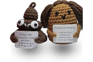 JoyChoi 2PCS Funny Gag Gifts - Mini Positive Potato Crochet with Positivity Affirmation Card for Hilarious Encouragement