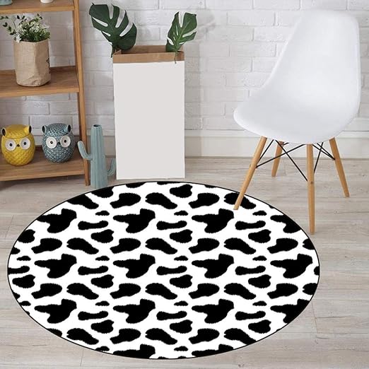Amazon Com Cow Print Shag Area Rug Cow Hide Pattern With Black Spots Farm Life With Cattle Camouflage Animal Skin Personalized Round Placemats For Kids 39 Round White Black Kitchen Dining