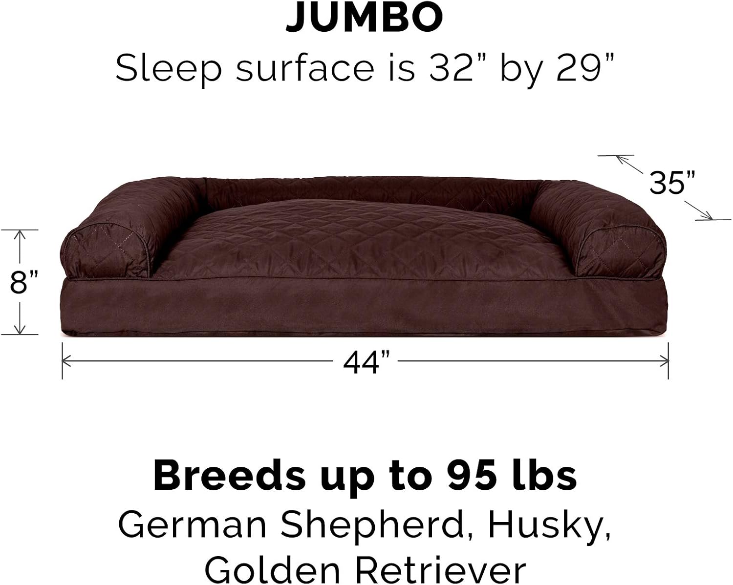 Furhaven Pet Dog Bed - Quilted Pillow Cushion Traditional Sofa-Style Living Room Couch Pet Bed with Removable Cover for Dogs and Cats, Coffee, Jumbo : Pet Supplies