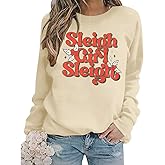 LUKYCILD Sleigh Christmas Sweatshirt Women Sleigh Girl Sweatshirt Merry Christmas Shirt Funny Xmas Long Sleeve Shirt
